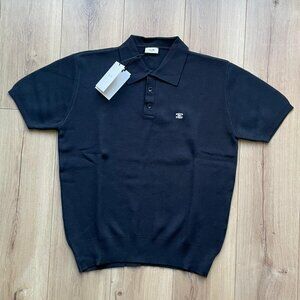 Medium Celine Men's Knitted Polo Navy Embroidery